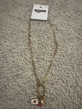 ROAM Gold-Tone Paperclip Chain Necklace with Red and White Charm Accents